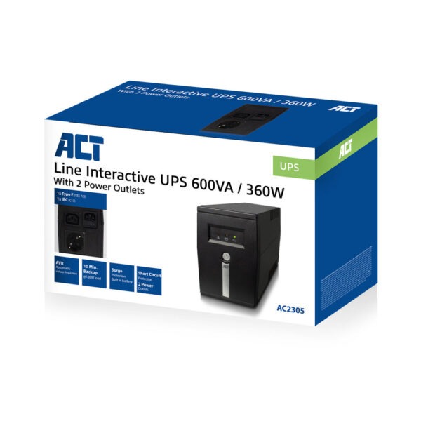 ACT 600VA UPS noodstroomvoorziening, 1x IEC C13, 1x type F female - Afbeelding 2