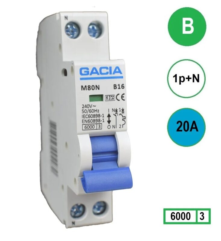 Product thumbnail Gacia Installatieautomaat B20 1P+N B kar.