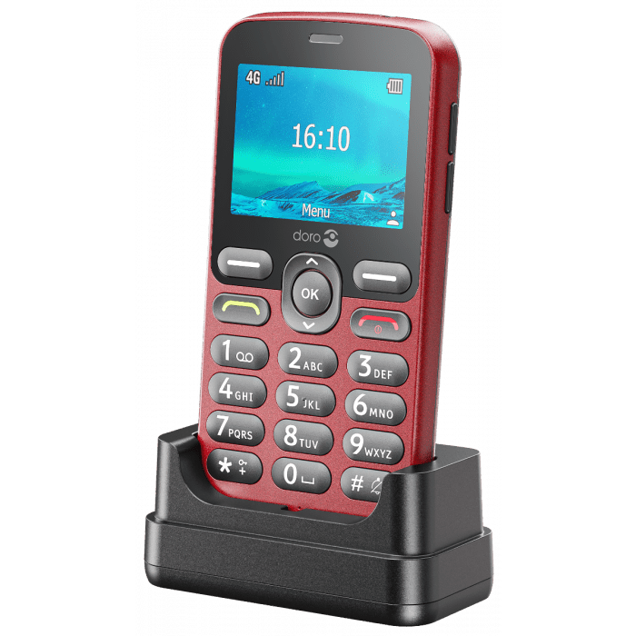 Product thumbnail Doro 1880 4G telefoon rood inclusief bureaulader