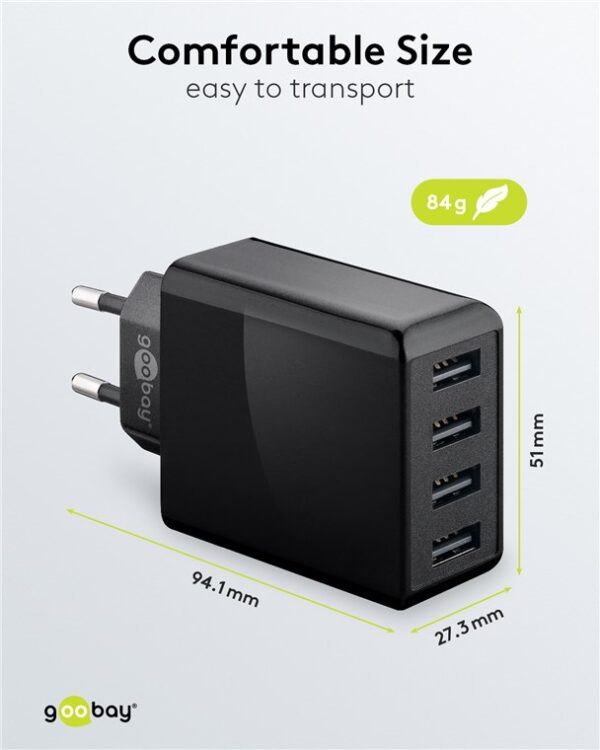 USB-A Multipoort lader 30W | zwart | 4x USB-A - Afbeelding 3