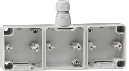 Product thumbnail Gira Spatwaterdichte Opbouwbak 3-voudig – Horizontaal M20 Wartel