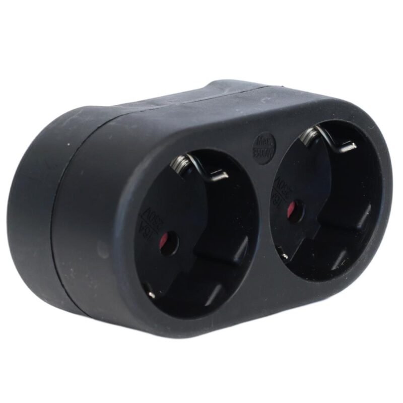 Product thumbnail Verloopstekker 2x randaarde horizontaal zwart