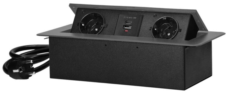 Product thumbnail 2-VOUDIGE INBOUW STEKKERDOOS MET USB-A EN USB-C 5V 18W + SNOER