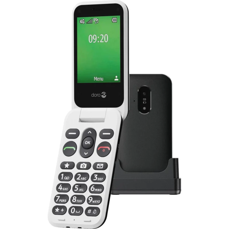 Product thumbnail Doro Leva E22 4G telefoon zwart/wit inclusief bureaulader