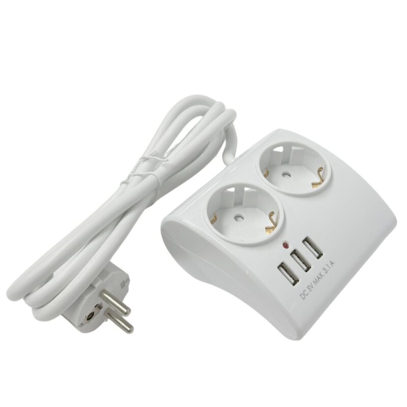 Product thumbnail TCD RA 2V 1,5m wit + 3x USB - bureau montage opbouw