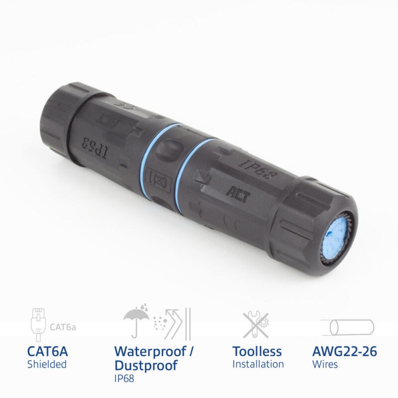 Product thumbnail Netwerkkoppelstuk | CAT5e / CAT6 / CAT6A | Afgeschermd | IP68 Waterproof