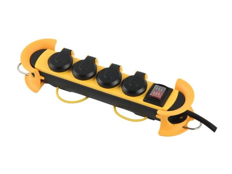 Product thumbnail Perel Stekkerdoos IP44 | 4-Weg | Klapdeksel | 3 meter | Geel