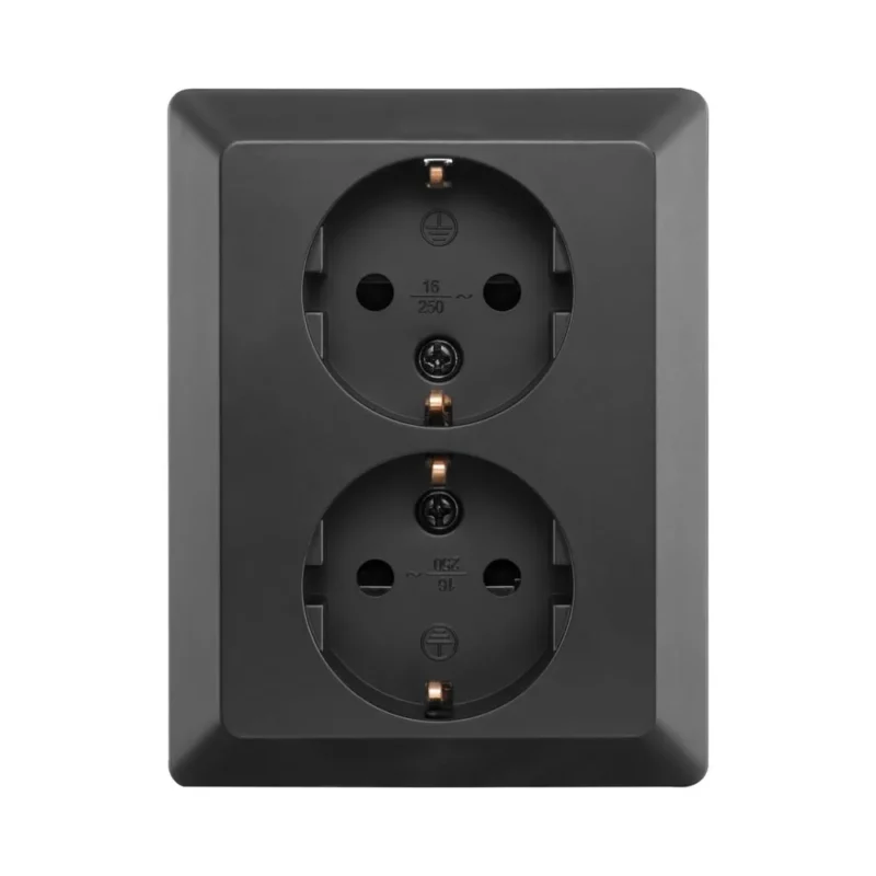 Product thumbnail ION Wandcontactdoos 2-voudig randaarde V1 Mat Zwart