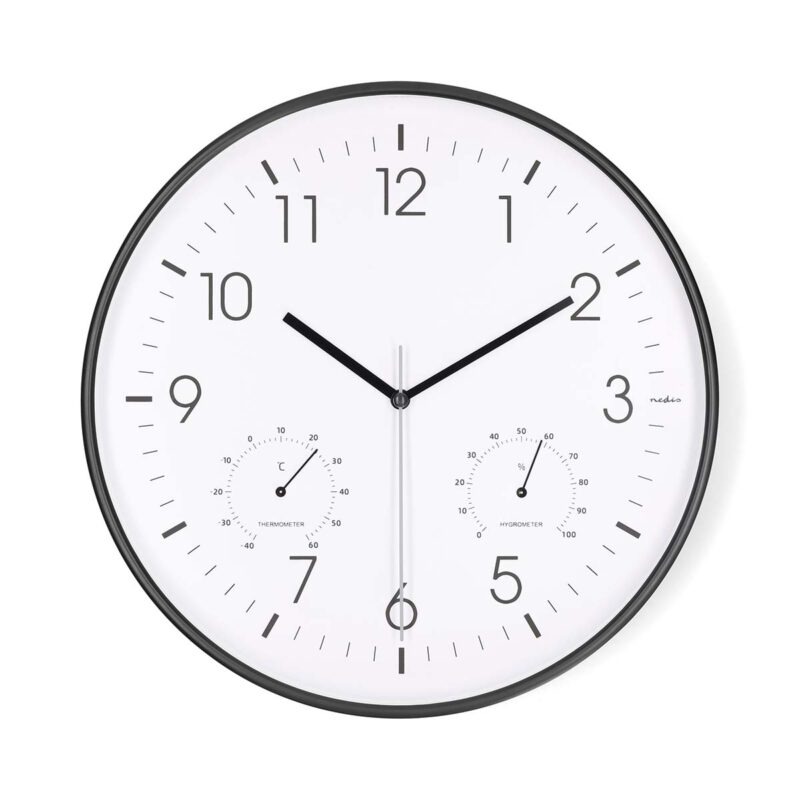 Product thumbnail NEDIS | WANDKLOK | THERMOMETER | HYGROMETER | 30CM | WIT | ZWARTE RAND