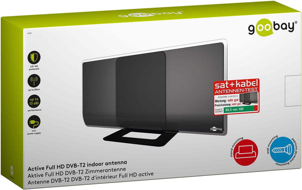 Goobay | Binnenantenne | Actief | UHF | Ontvangstbereik: 0-25 km | Versterking: 13 dB | ABS | Zwart - Afbeelding 2