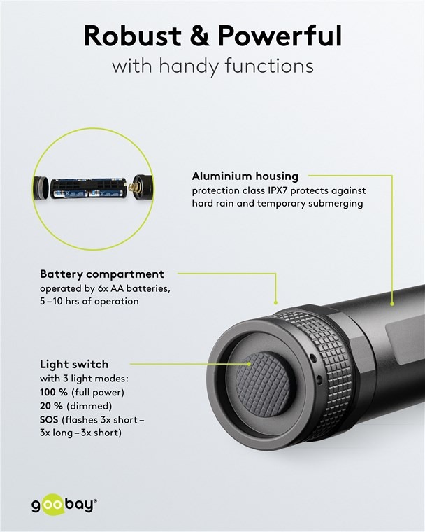 Goobay | Super Bright 1500 Zaklamp | 20W | 1500 lm | 3 Lichtstanden - Afbeelding 6
