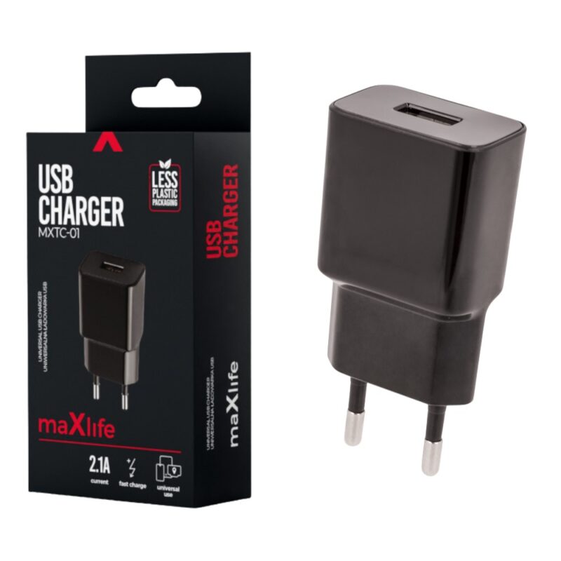 Product thumbnail MAXLIFE USB Oplader | 1x 2.1 A | USB-A | 10 W | Zwart