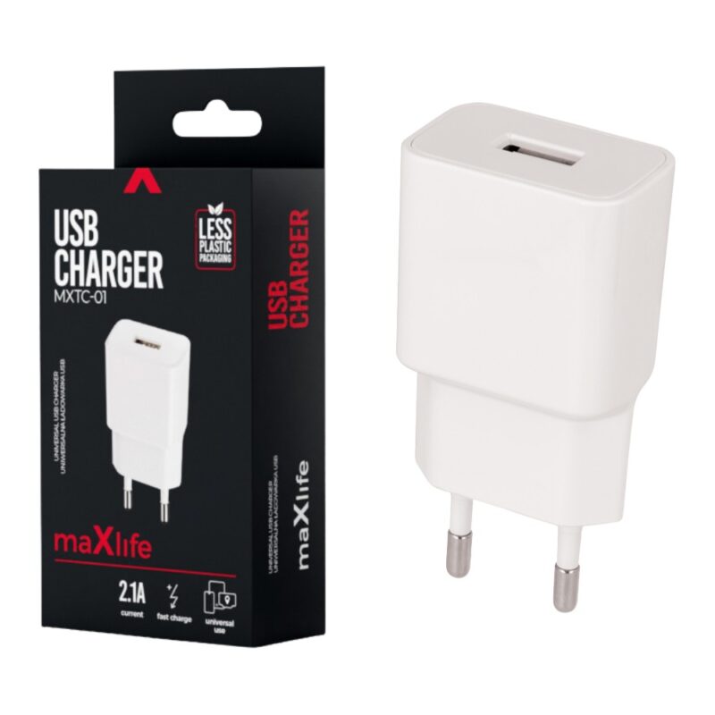 Product thumbnail MAXLIFE USB Oplader | 1x 2.1 A | USB-A | 10 W | Wit