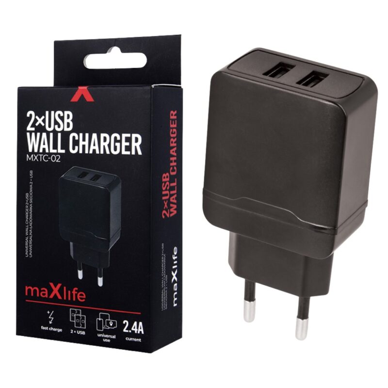 Product thumbnail MAXLIFE USB Oplader | 2 x 1.2 A | USB-A | 12 W | Zwart
