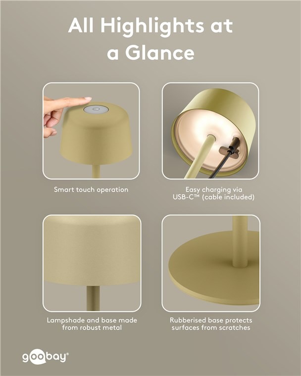 LED Tafellamp oplaadbaar 2W 3000K touch 25cm beige - Afbeelding 6