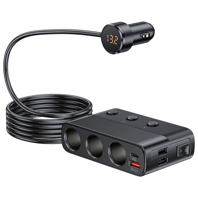 Product thumbnail 3-Poorts Sigarettenaansteker Splitter | Voor Auto, Boot & Camper | 12V - 24V | 127W | USB-C PD & QC3.0