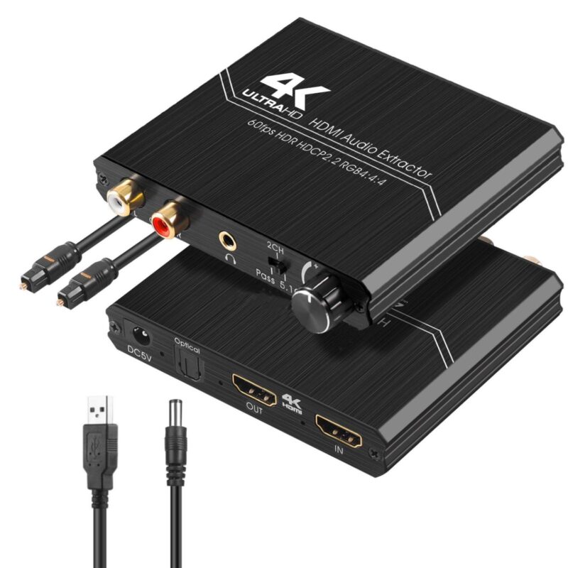 Product thumbnail HDMI-Extractor | Input: HDMI | Output: HDMI | TosLink Female | Jack 3,5mm | 2 x RCA | 4K@60Hz