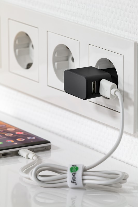 USB-A Compacte lader 12W | zwart | 2x USB-A - Afbeelding 2