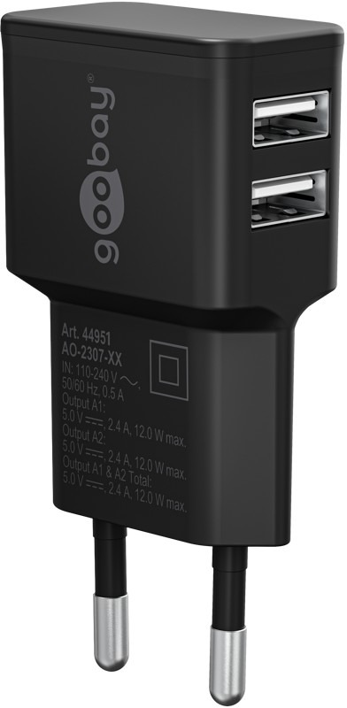Product thumbnail USB-A Compacte lader 12W | zwart | 2x USB-A