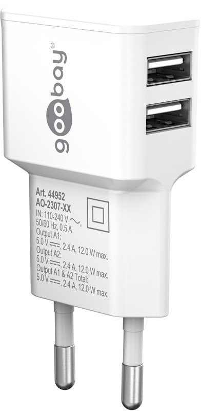 Product thumbnail USB-A Compacte lader 12W | wit | 2x USB-A