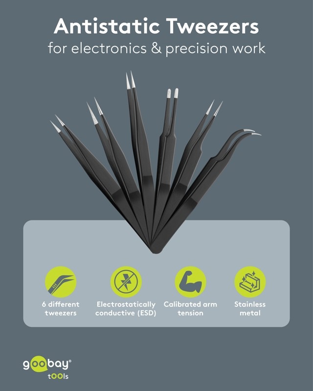 Complete set van antistatische 6 pincetten (ESD) | Voor precisiewerk | Metalen Punt - Afbeelding 6