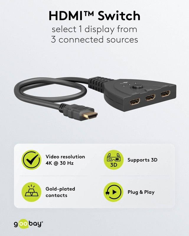 HDMI-Switch | 3 poort(en) | 1 x HDMI Output / 3x HDMI Input | 4K@30Hz - Afbeelding 6