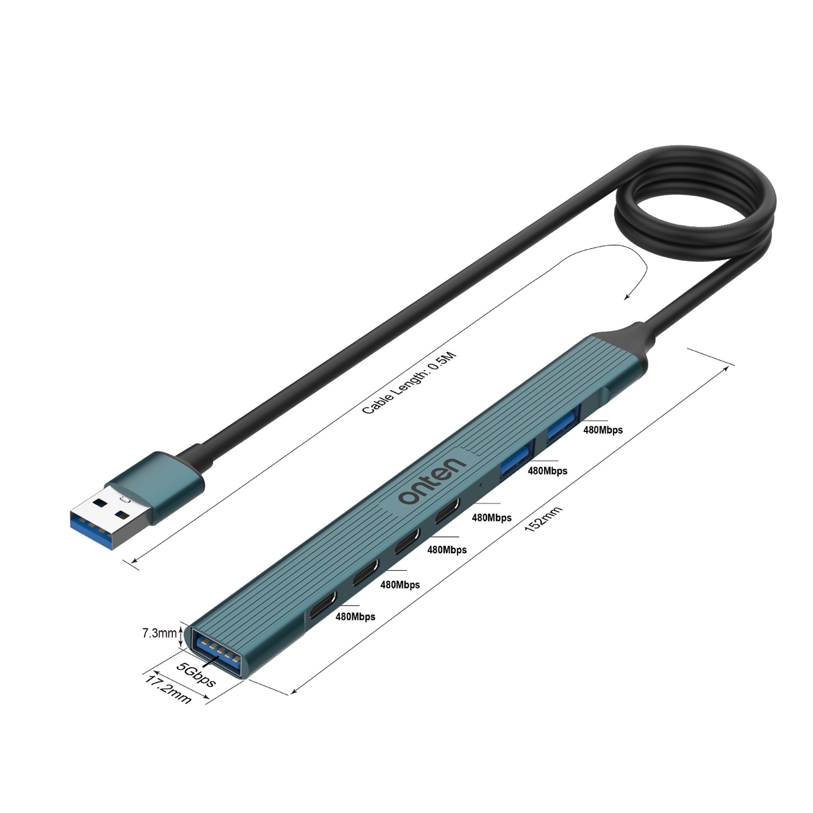 Onten USB-Hub | USB-C | 4 x USB-C | 2 x USB-A 2.0 | 1 x USB-A 3.0 - Afbeelding 3