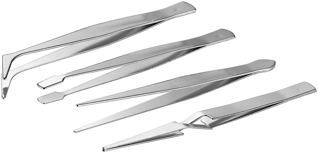 Complete set van 4 pincetten | Voor precisiewerk | Metaal zilverkleurig
