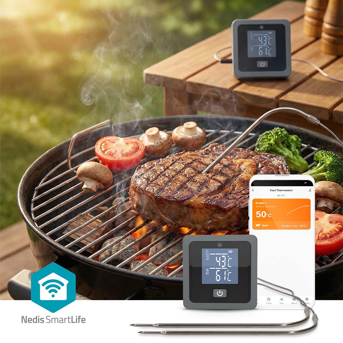 SmartLife | Vlees thermometer | Bluetooth | 2 Probes | Zwart - Afbeelding 3