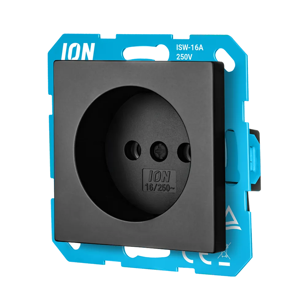 ION | Wandcontactdoos met kinderbeveiliging zonder randaarde | V1/D1 | Mat Zwart - Afbeelding 2