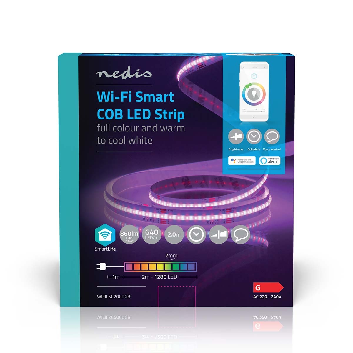 SmartLife COB LED Strip | WiFi | RGB + 2700K | 2 mtr | IP20 | 860LM - Afbeelding 6