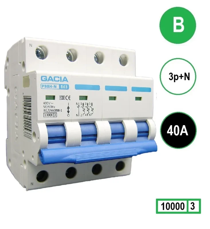 Product thumbnail Gacia | Installatieautomaat | B40 | 3P+N | 40A | B Karakteristiek