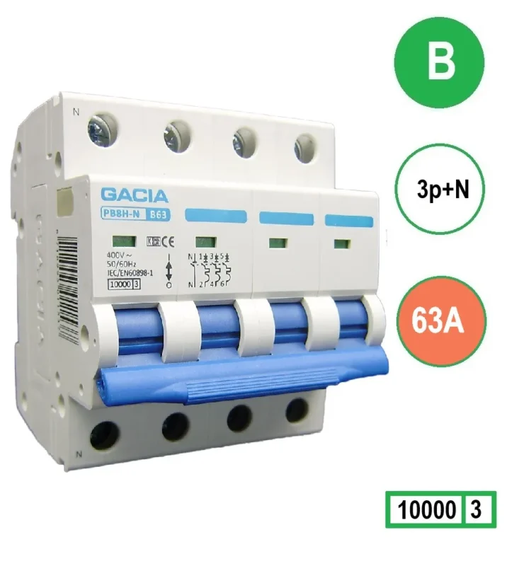 Product thumbnail Gacia | Installatieautomaat | B63 | 3P+N | 63A | B Karakteristiek