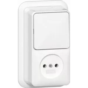 Product thumbnail Gira | Opbouw combinatie | Wisselschakelaar / Wandcontactdoos enkelvoudig zonder randaarde | Zuiver wit