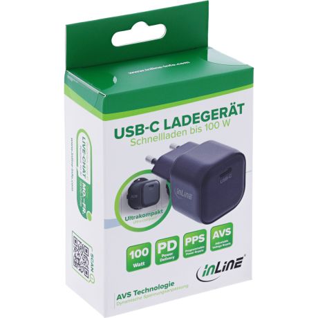 Inline | USB-C Snellader | GaN | 100 W | 5A | 1x USB-C | Zwart - Afbeelding 2