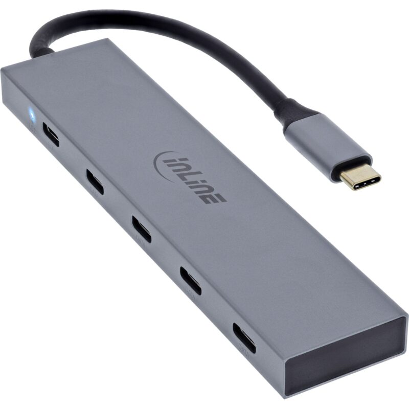 Product thumbnail Inline | USB-Hub | USB 3.2 Gen.2 | USB-C Male  | 4 x USB-C Female | 1 x USB-C PD | 10 Gbps