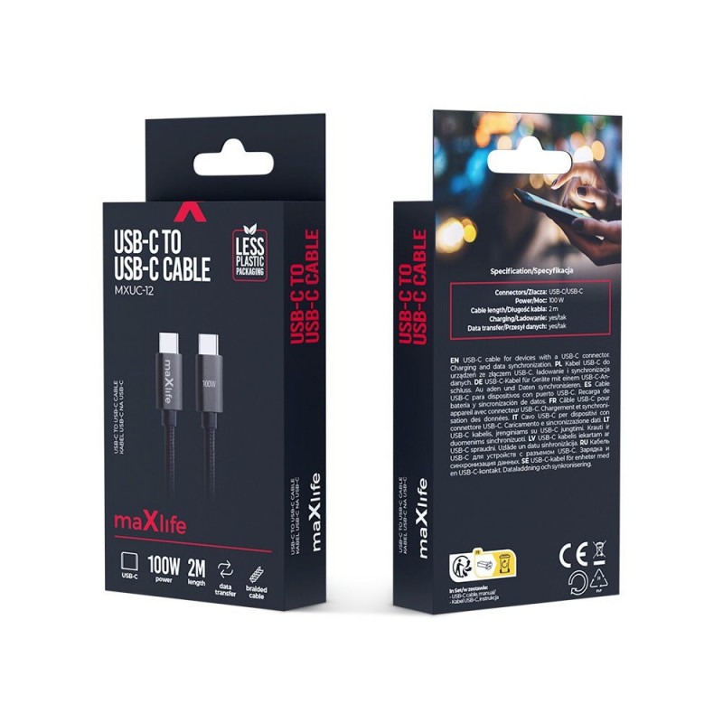 USB 2.0 Kabel | USB-C naar USB-C | Zwart | Omvlochten | 1 meter | 100 W - Afbeelding 4