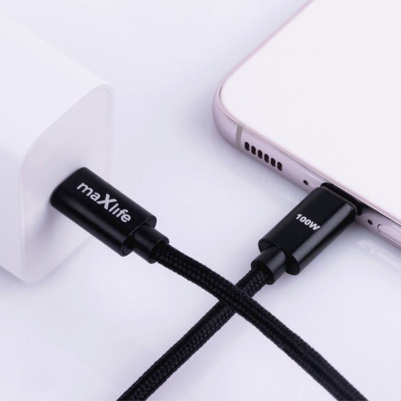 USB 2.0 Kabel | USB-C naar USB-C | Zwart | Omvlochten | 1 meter | 100 W - Afbeelding 3