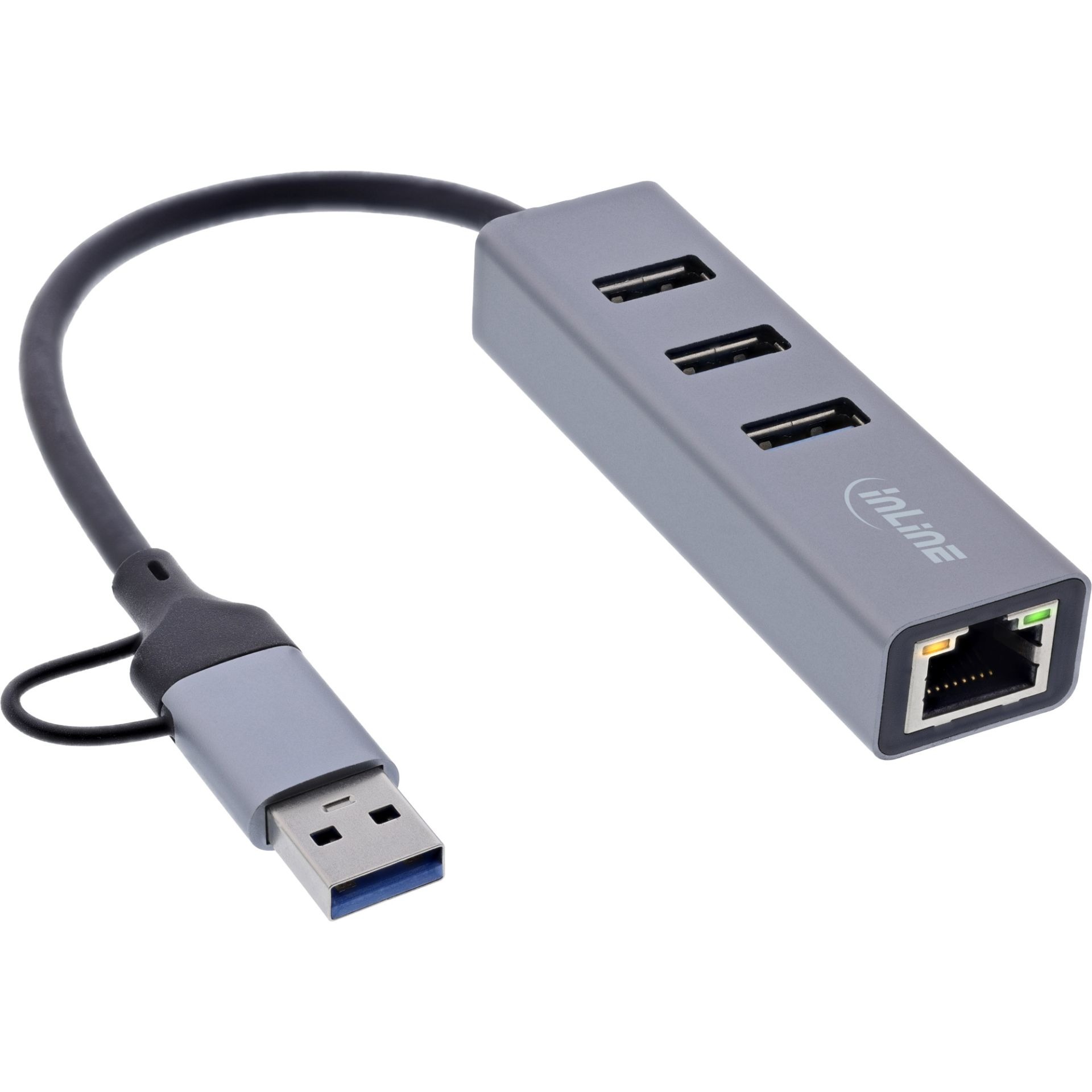 USB 3.2 Gen1 | 1 Gbps Netwerkadapter | USB-A / USB-C Male | RJ45 Female | 0.20 meter | 3-poorts HUB - Afbeelding 2