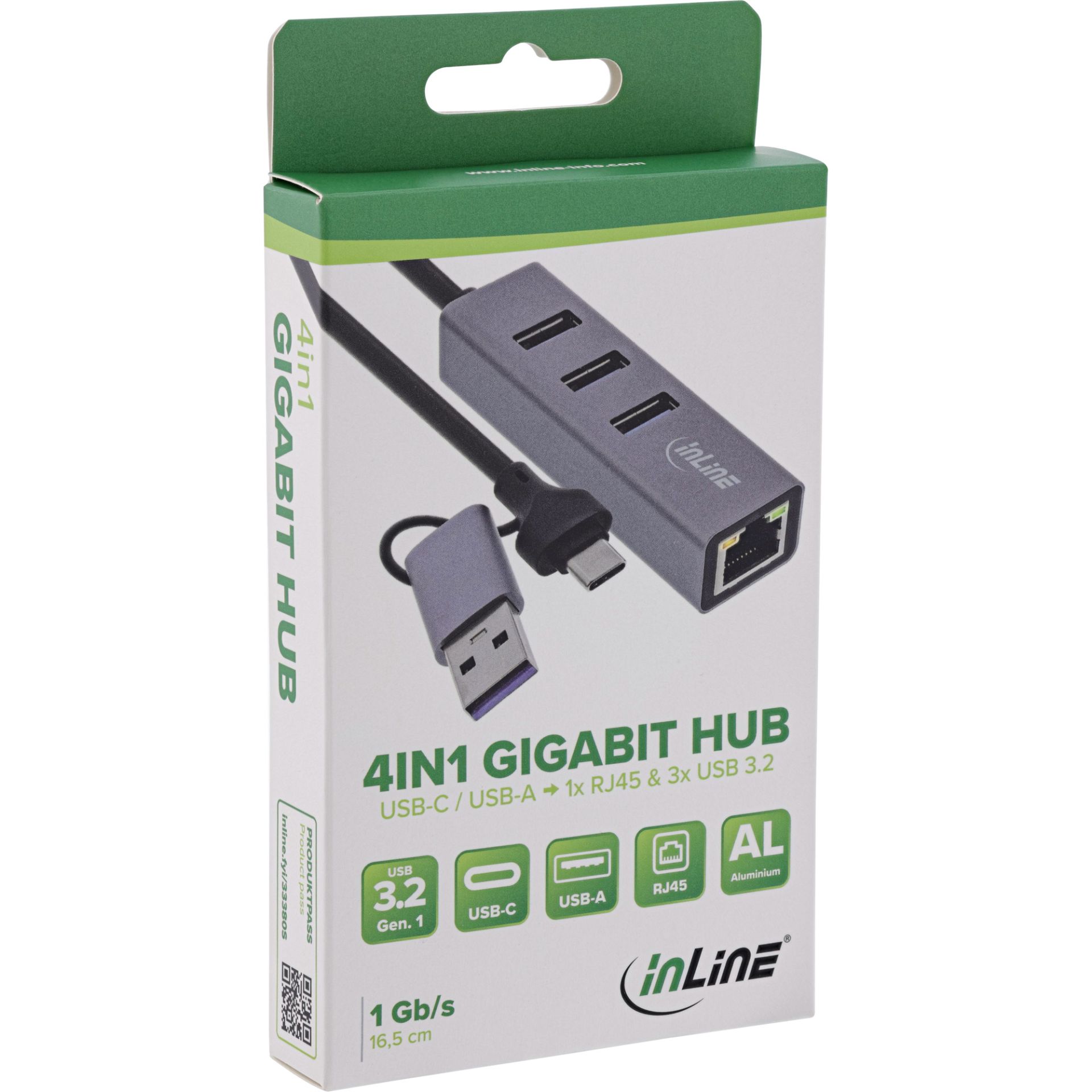 USB 3.2 Gen1 | 1 Gbps Netwerkadapter | USB-A / USB-C Male | RJ45 Female | 0.20 meter | 3-poorts HUB - Afbeelding 4
