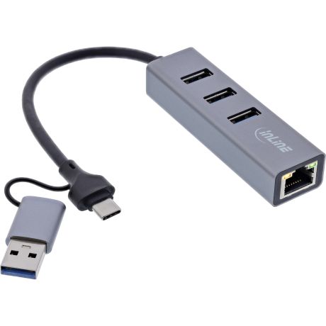 Product thumbnail USB 3.2 Gen1 | 1 Gbps Netwerkadapter | USB-A / USB-C Male | RJ45 Female | 0.20 meter | 3-poorts HUB
