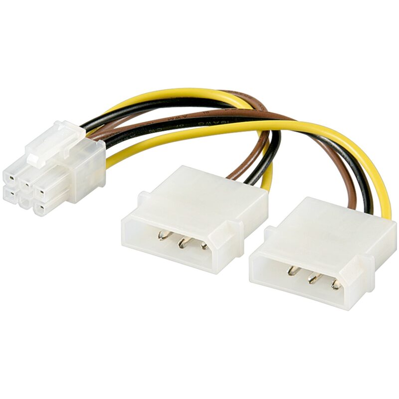 Product thumbnail Interne Voedingskabel | 2x Molex Male | 6-Pin PCIe Female | 0.15 meter | Geel/Zwart