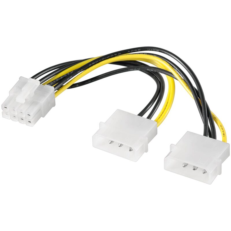 Product thumbnail Interne Voedingskabel | 2x Molex Male | 8-Pin PCIe Female | 0.15 meter | Geel/Zwart